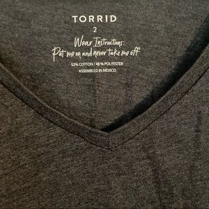 Torrid, dark grey, v-neck tshirt. Size 2